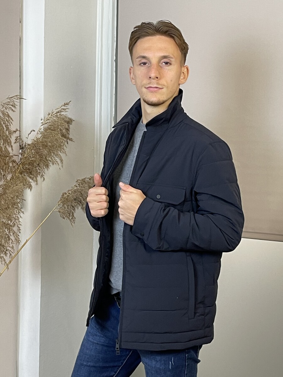 Férfi steppelt kabát - sötétkék - Kép 13