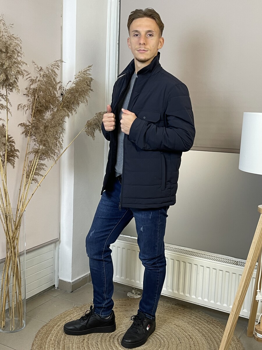 Férfi steppelt kabát - sötétkék - Kép 5