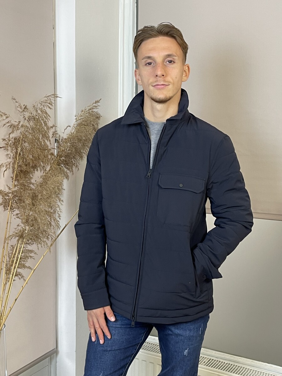 Férfi steppelt kabát - sötétkék - Kép 12