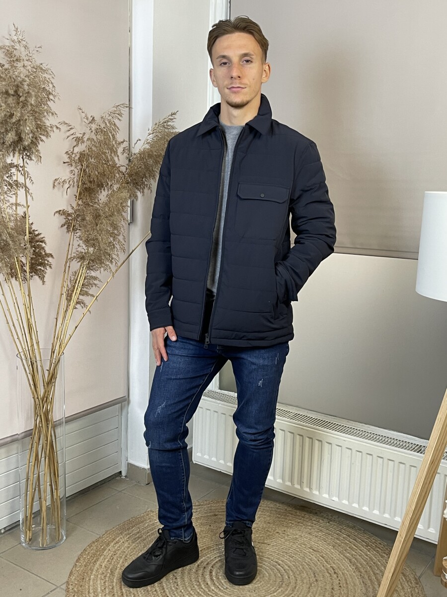 Férfi steppelt kabát - sötétkék - Kép 8