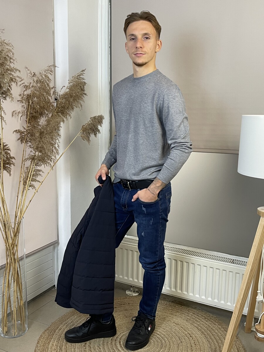 Férfi steppelt kabát - sötétkék - Kép 13