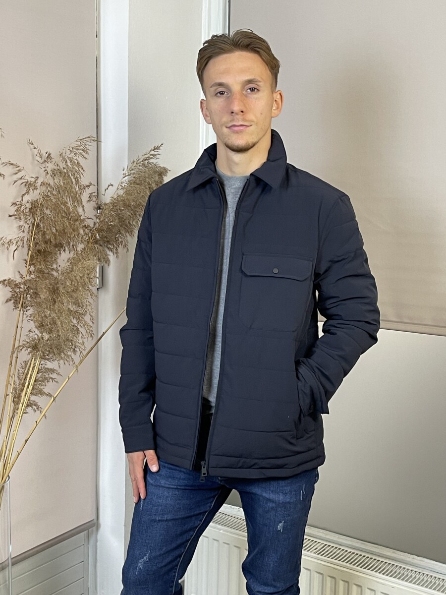 Férfi steppelt kabát - sötétkék - Kép 15