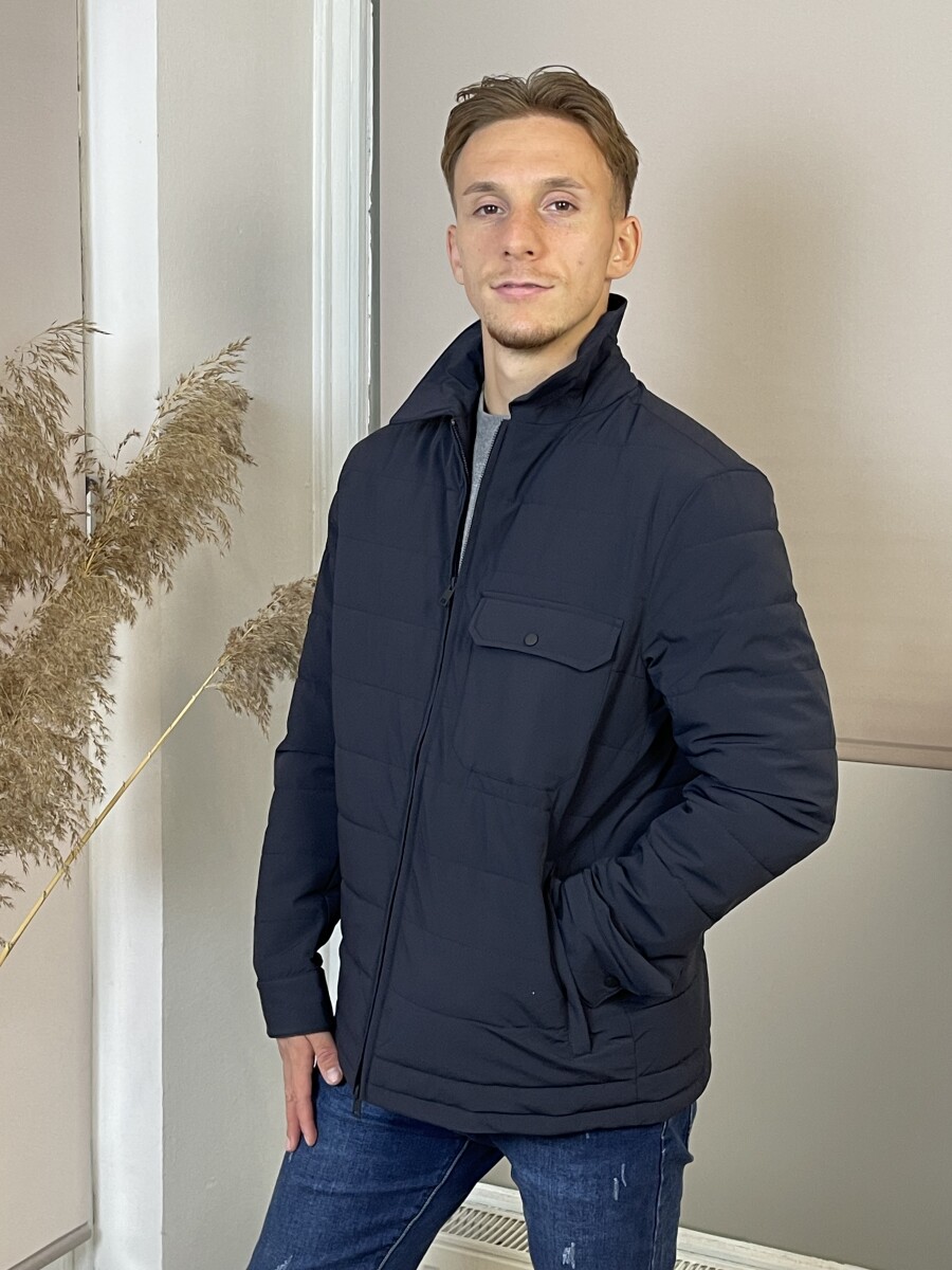 Férfi steppelt kabát - sötétkék - Kép 18