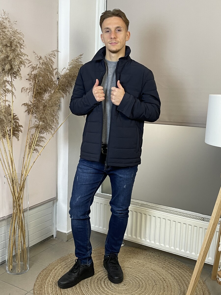 Férfi steppelt kabát - sötétkék - Kép 19