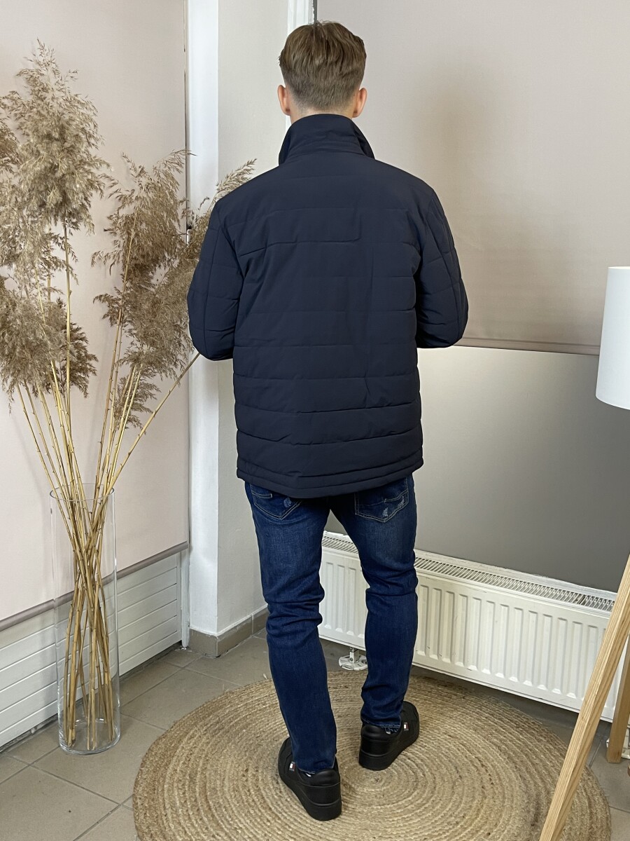 Férfi steppelt kabát - sötétkék - Kép 7