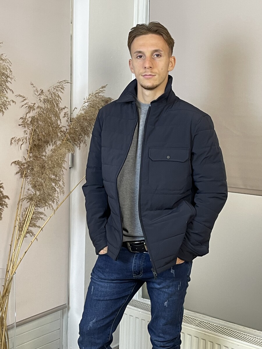 Férfi steppelt kabát - sötétkék - Kép 8