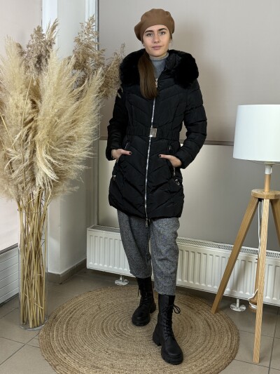 Steppelt öves télikabát - fekete