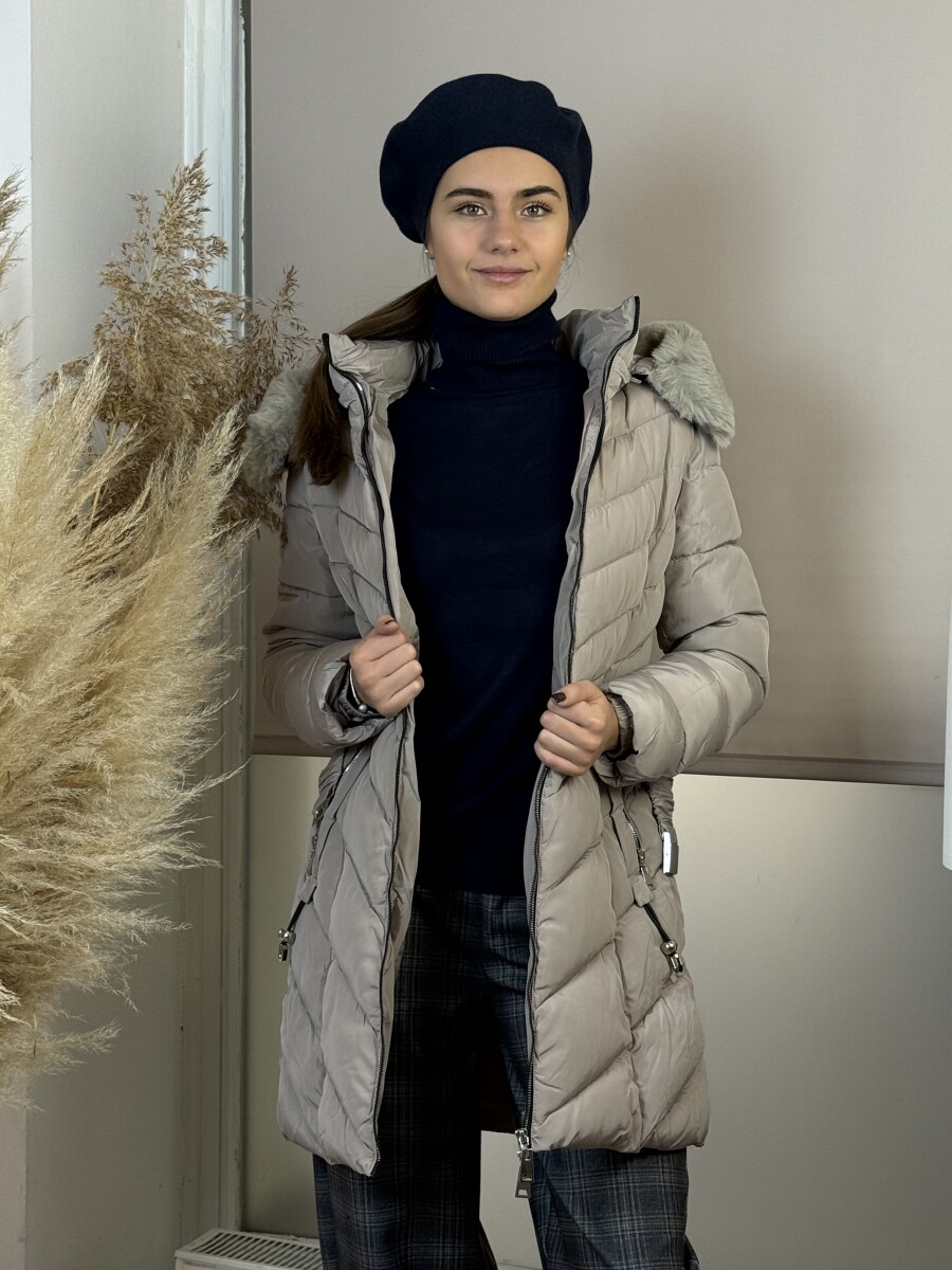 Steppelt öves télikabát - homok - Kép 6