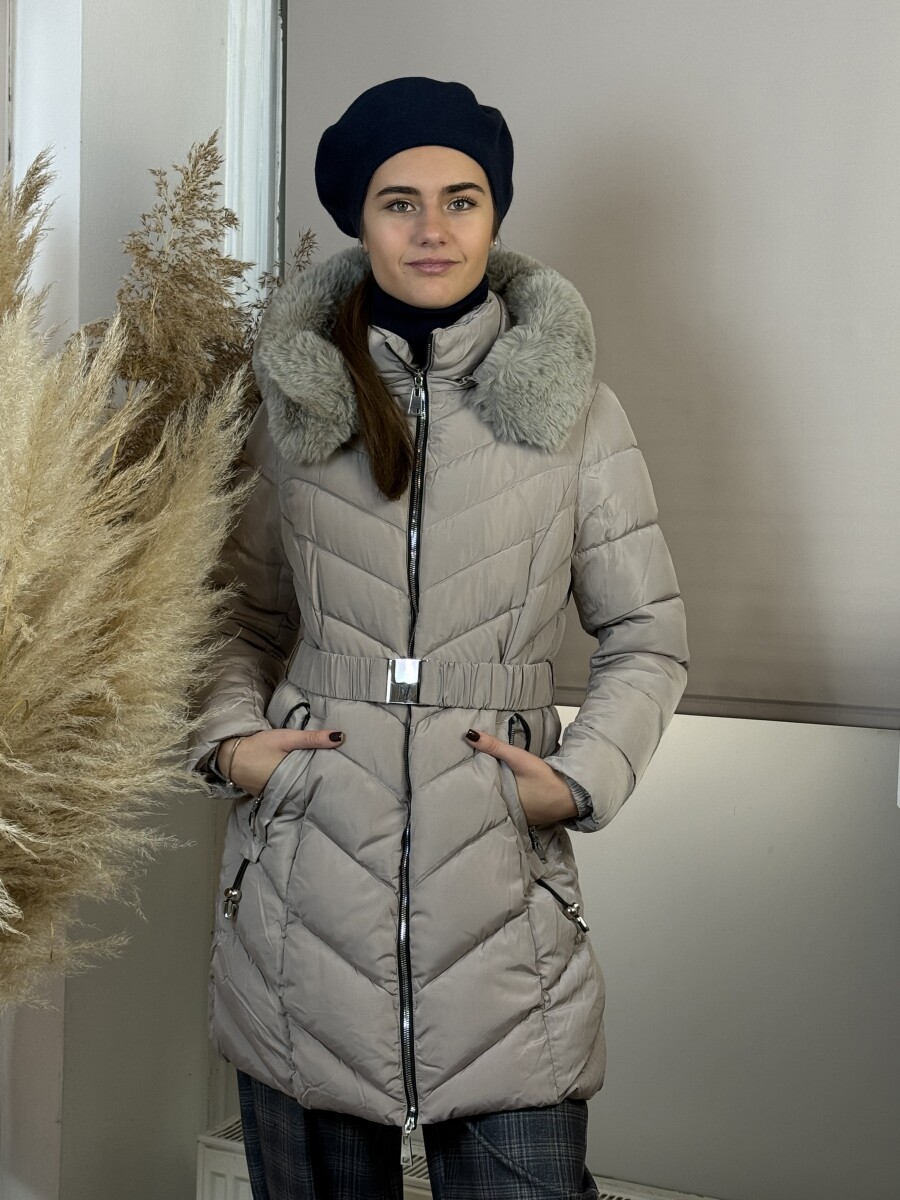 Steppelt öves télikabát - homok - Kép 15