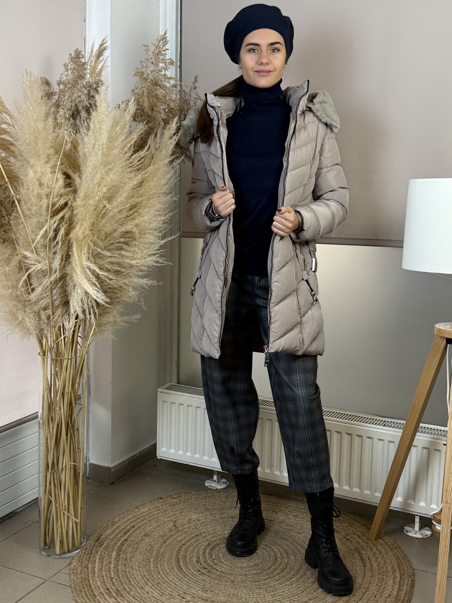 Steppelt öves télikabát - homok - Kép 5