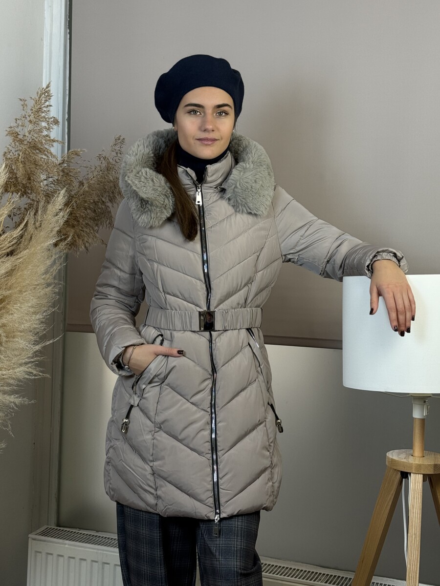 Steppelt öves télikabát - homok - Kép 15