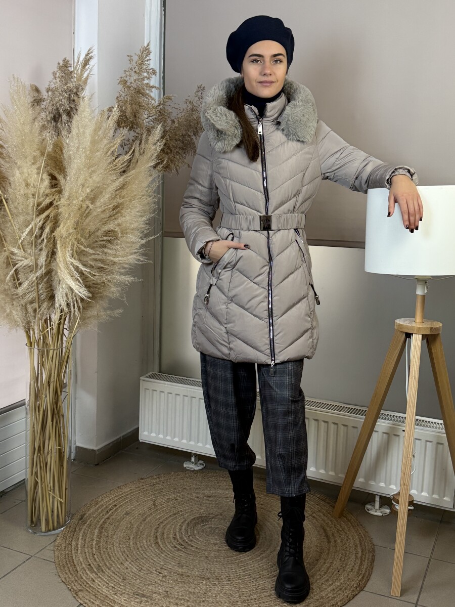 Steppelt öves télikabát - homok - Kép 10