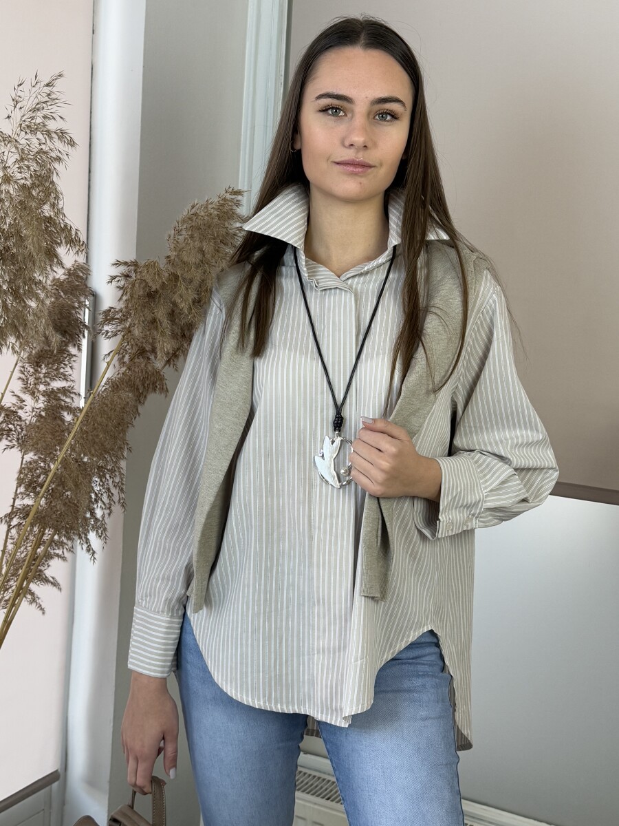 Csíkos ing - bézs - Kép 8