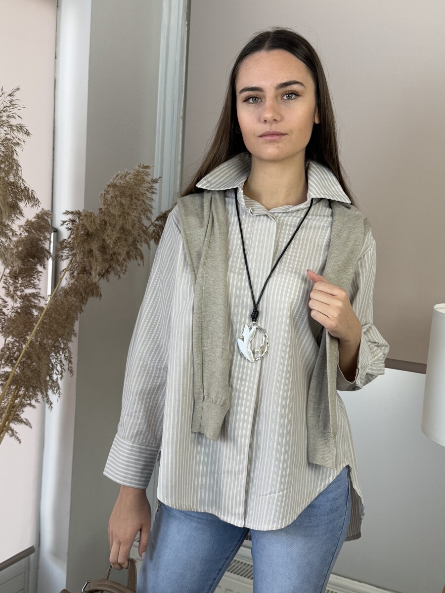 Csíkos ing - bézs - Kép 11