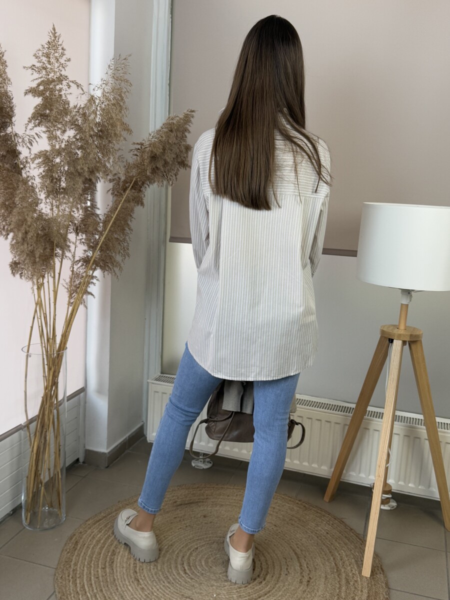 Csíkos ing - bézs - Kép 9