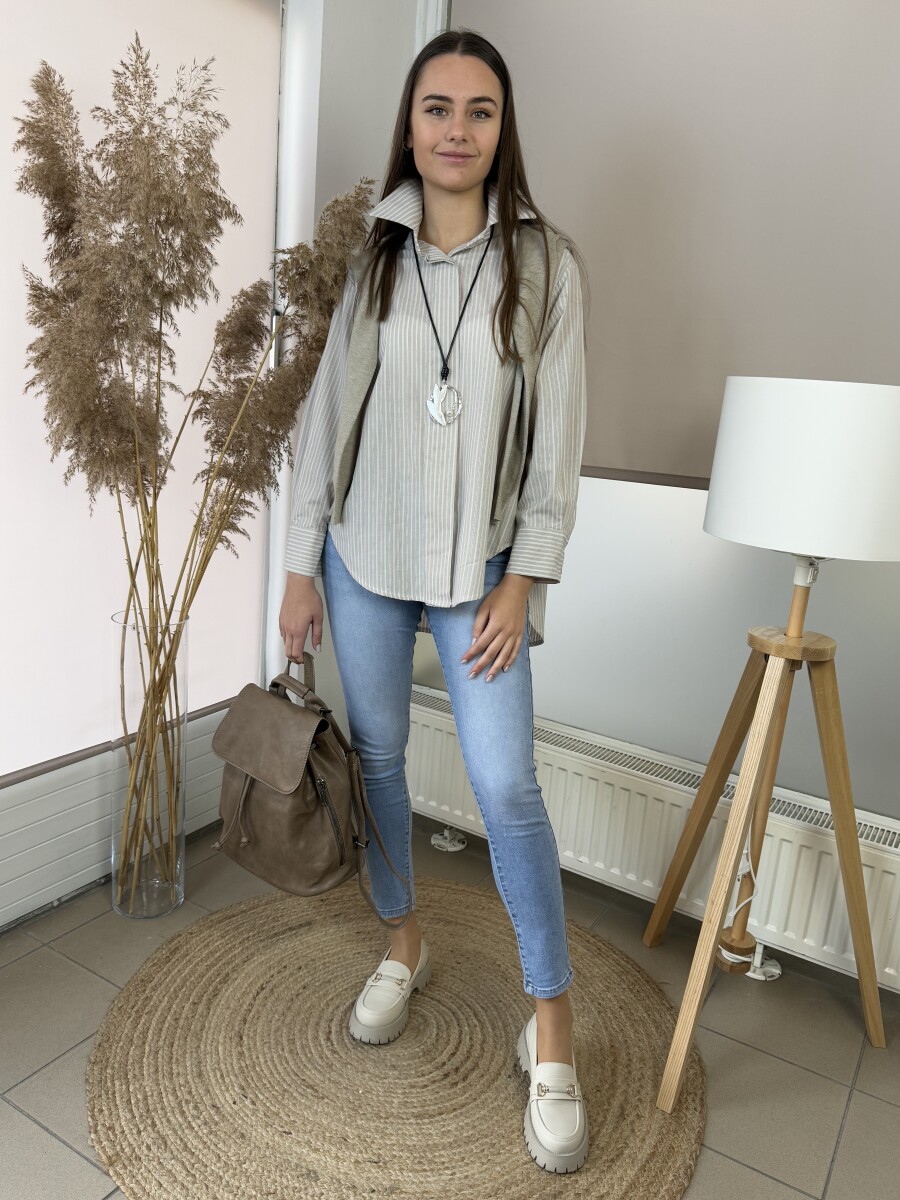 Csíkos ing - bézs - Kép 5