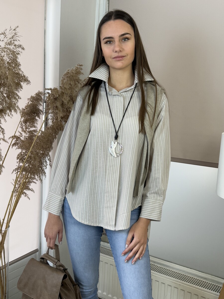 Csíkos ing - bézs - Kép 3