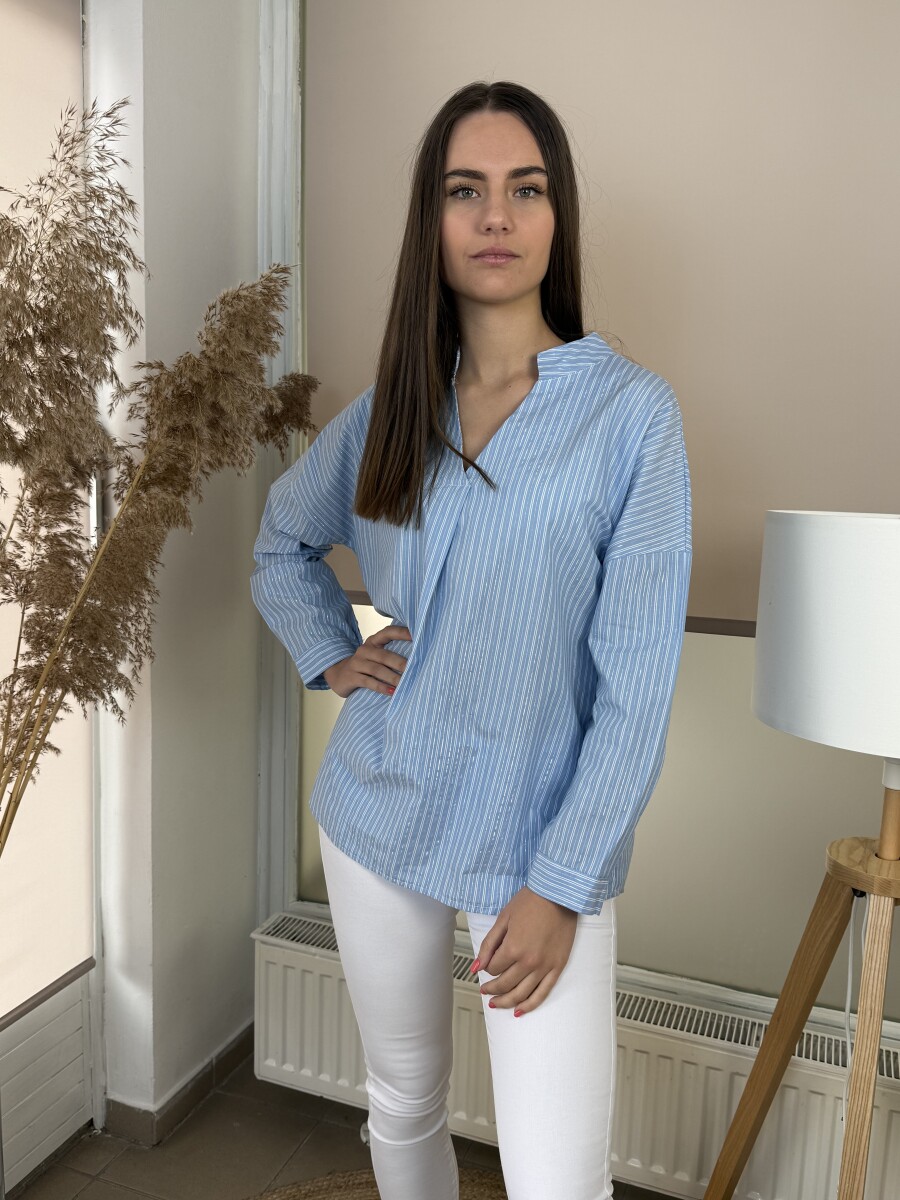 Csípett csíkos blúz - világoskék - Kép 8