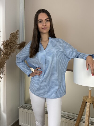 Csípett csíkos blúz - világoskék