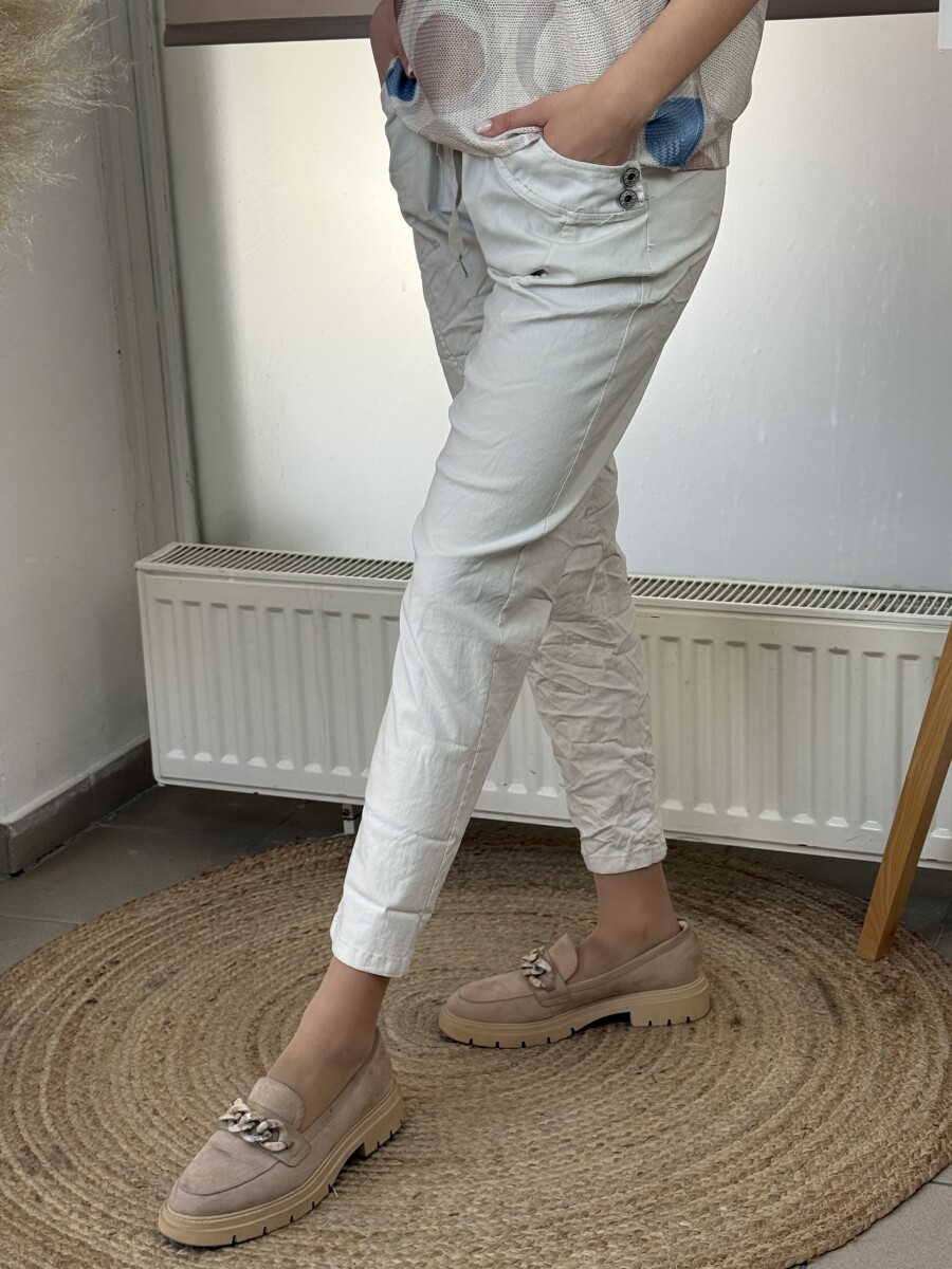 Oldalt gombos megkötős nadrág - bézs - Kép 8