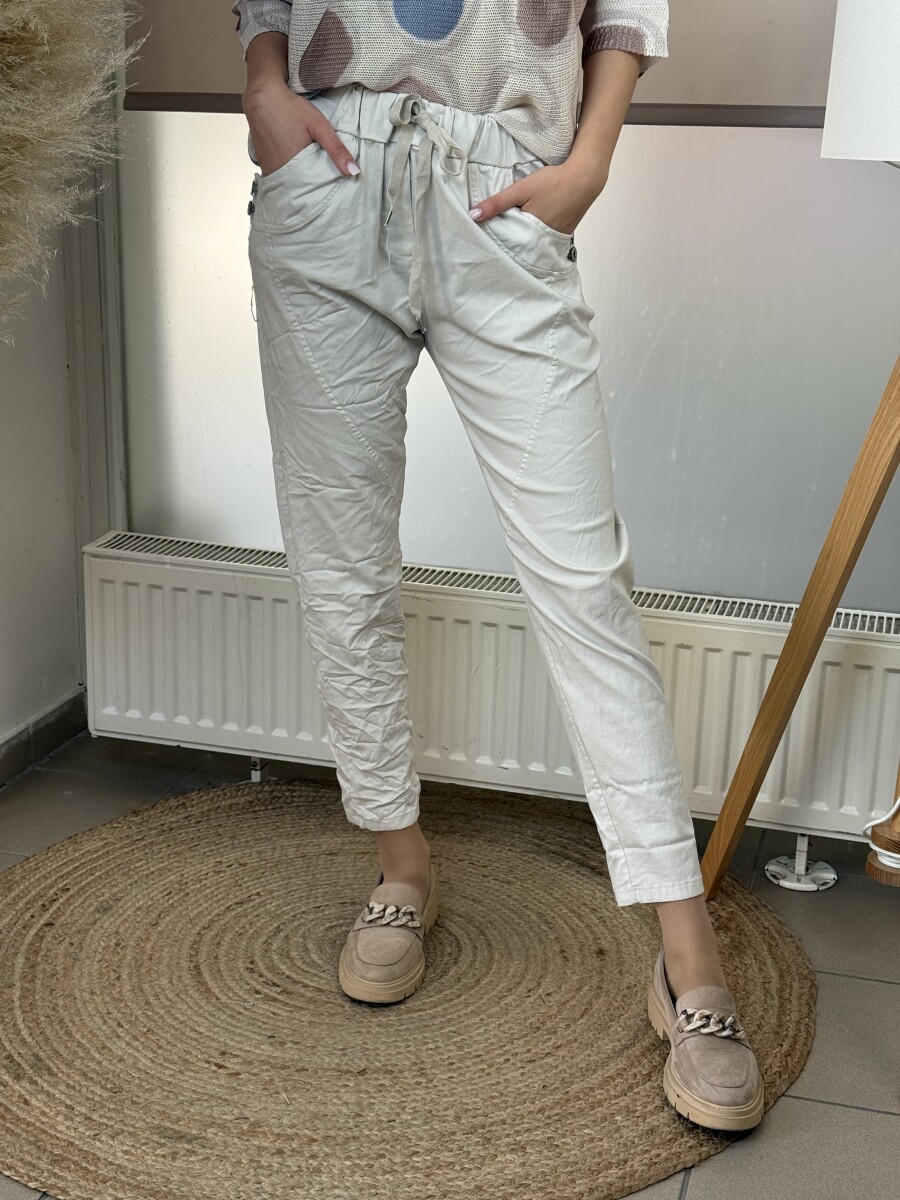 Oldalt gombos megkötős nadrág - bézs - Kép 10