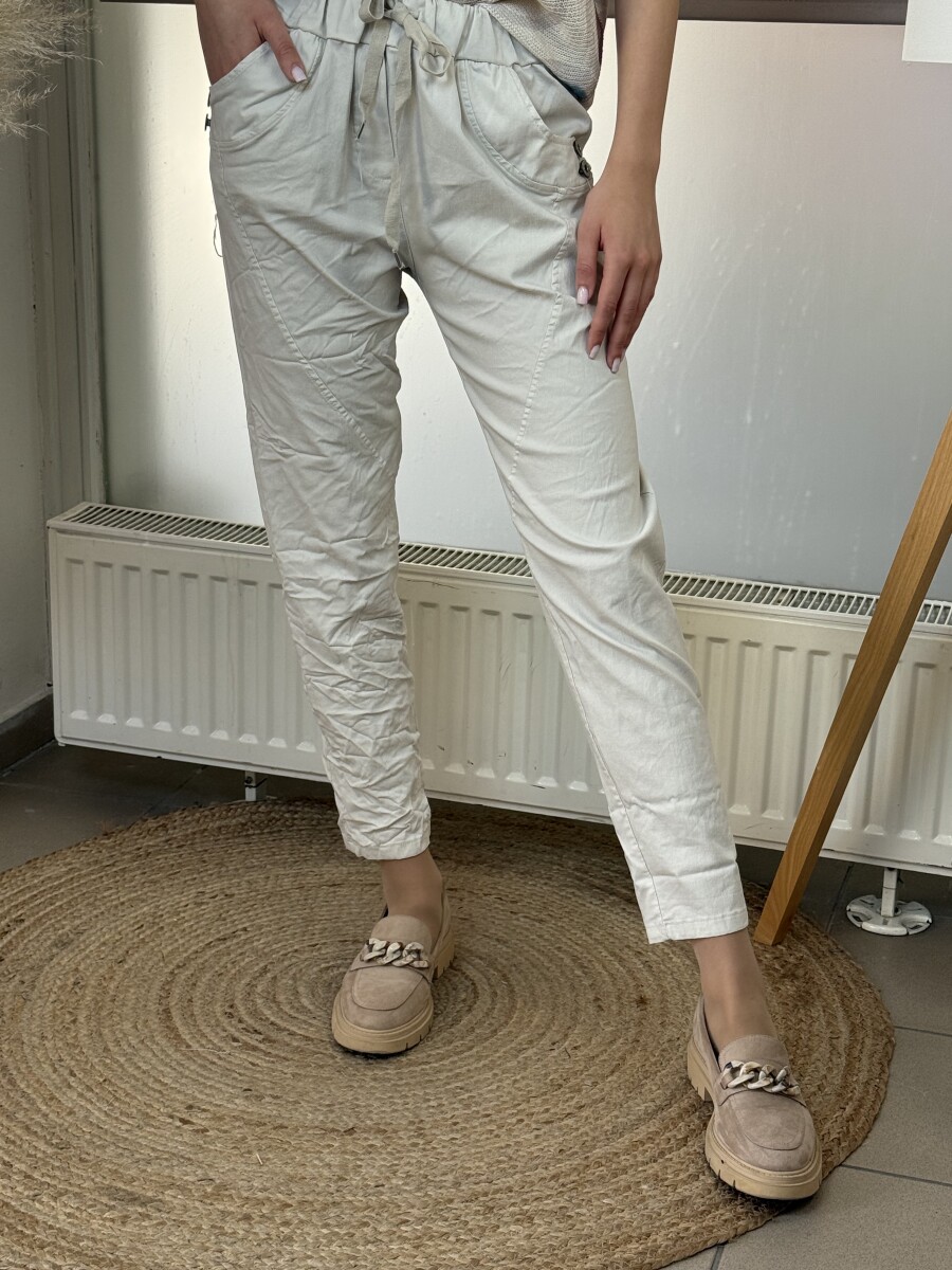 Oldalt gombos megkötős nadrág - bézs - Kép 12