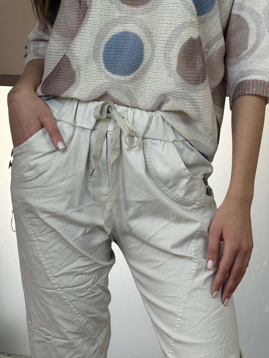 Oldalt gombos megkötős nadrág - bézs - Kép 14