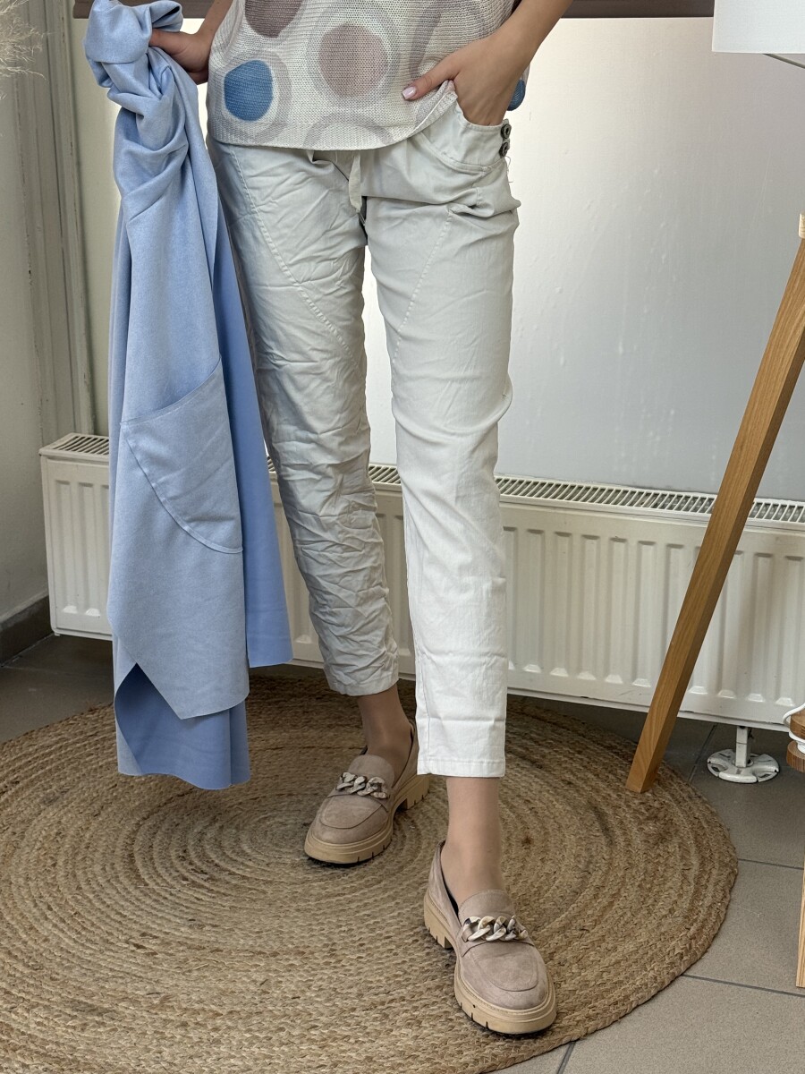 Oldalt gombos megkötős nadrág - bézs - Kép 3