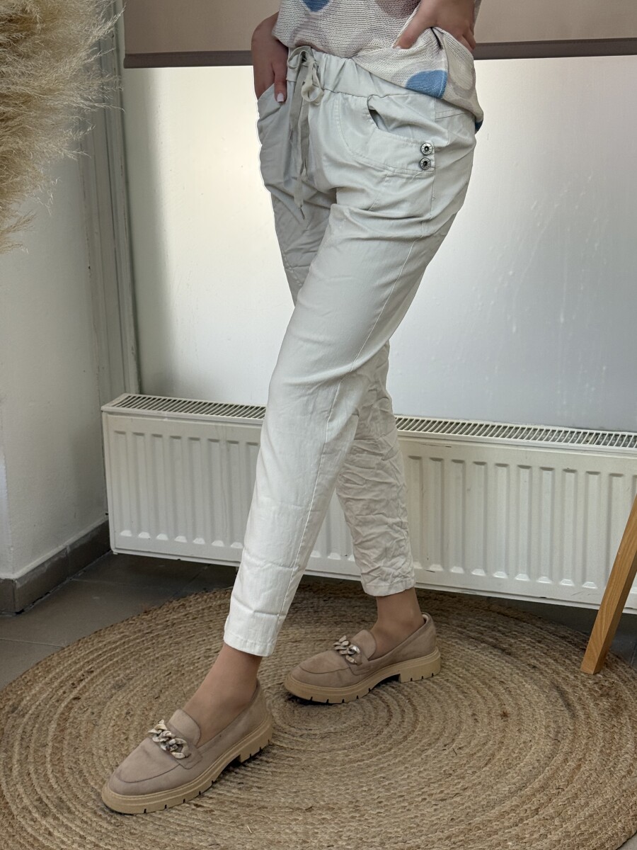 Oldalt gombos megkötős nadrág - bézs - Kép 18