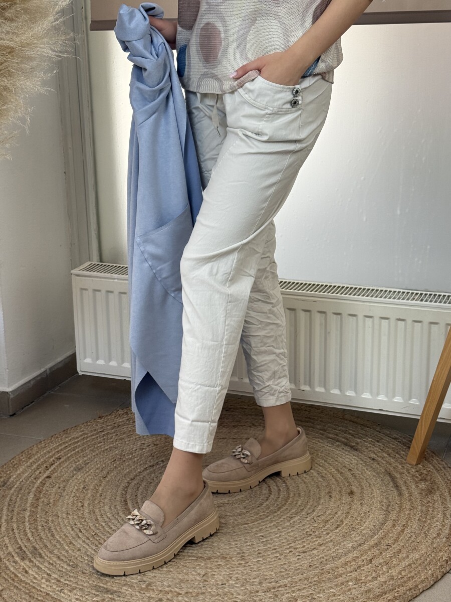 Oldalt gombos megkötős nadrág - bézs - Kép 2