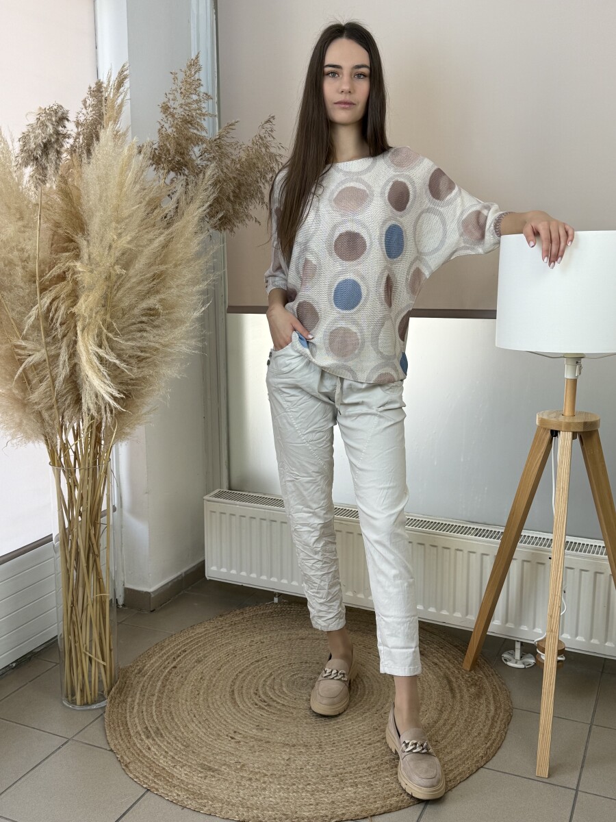 Oldalt gombos megkötős nadrág - bézs - Kép 7