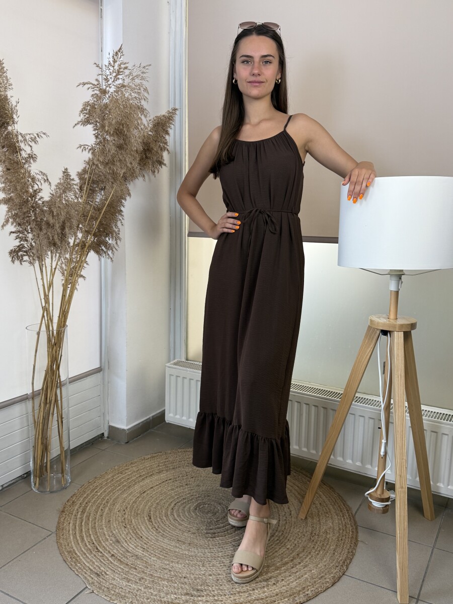 Pántos maxi ruha fodorral - csokibarna - Kép 6
