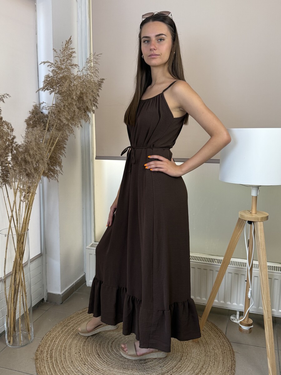 Pántos maxi ruha fodorral - csokibarna - Kép 2