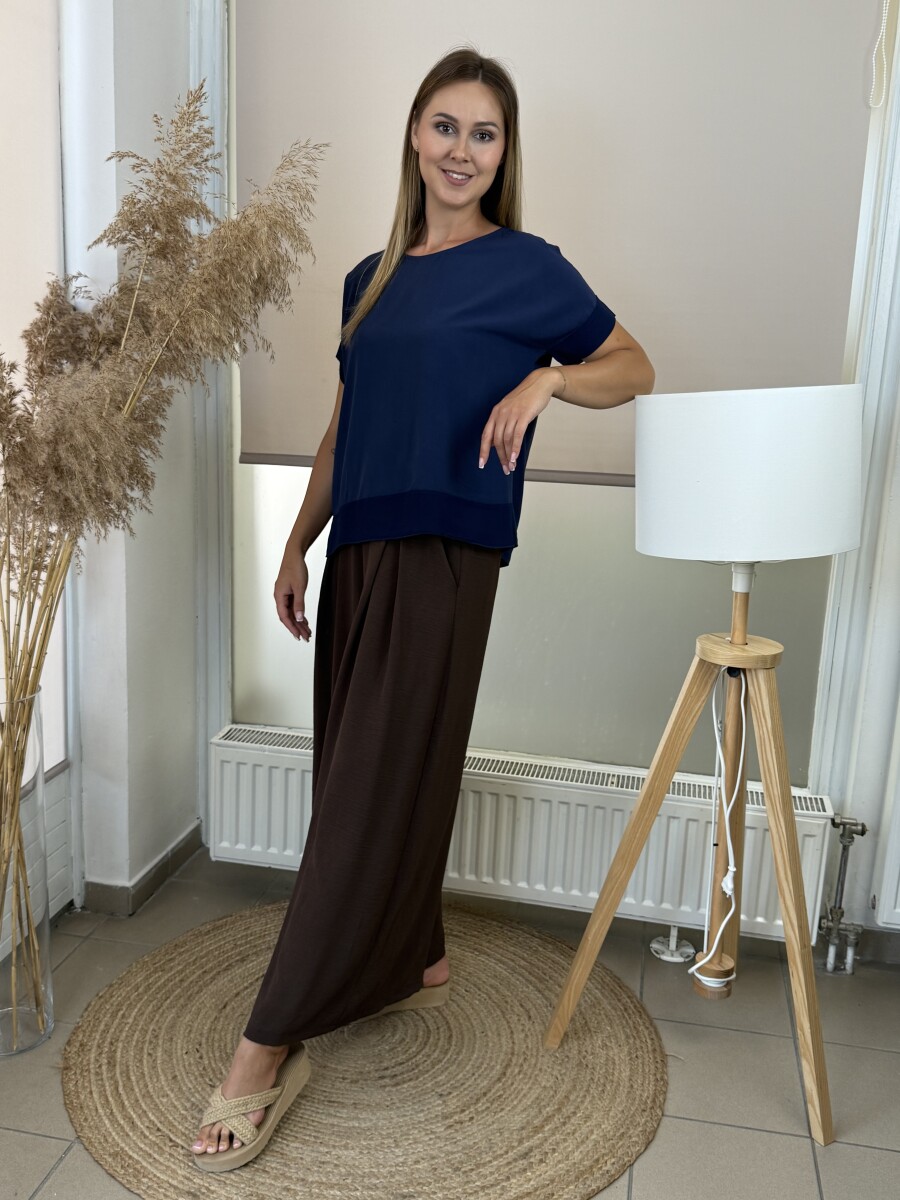 T ujjas blúz - sötétkék - Kép 4