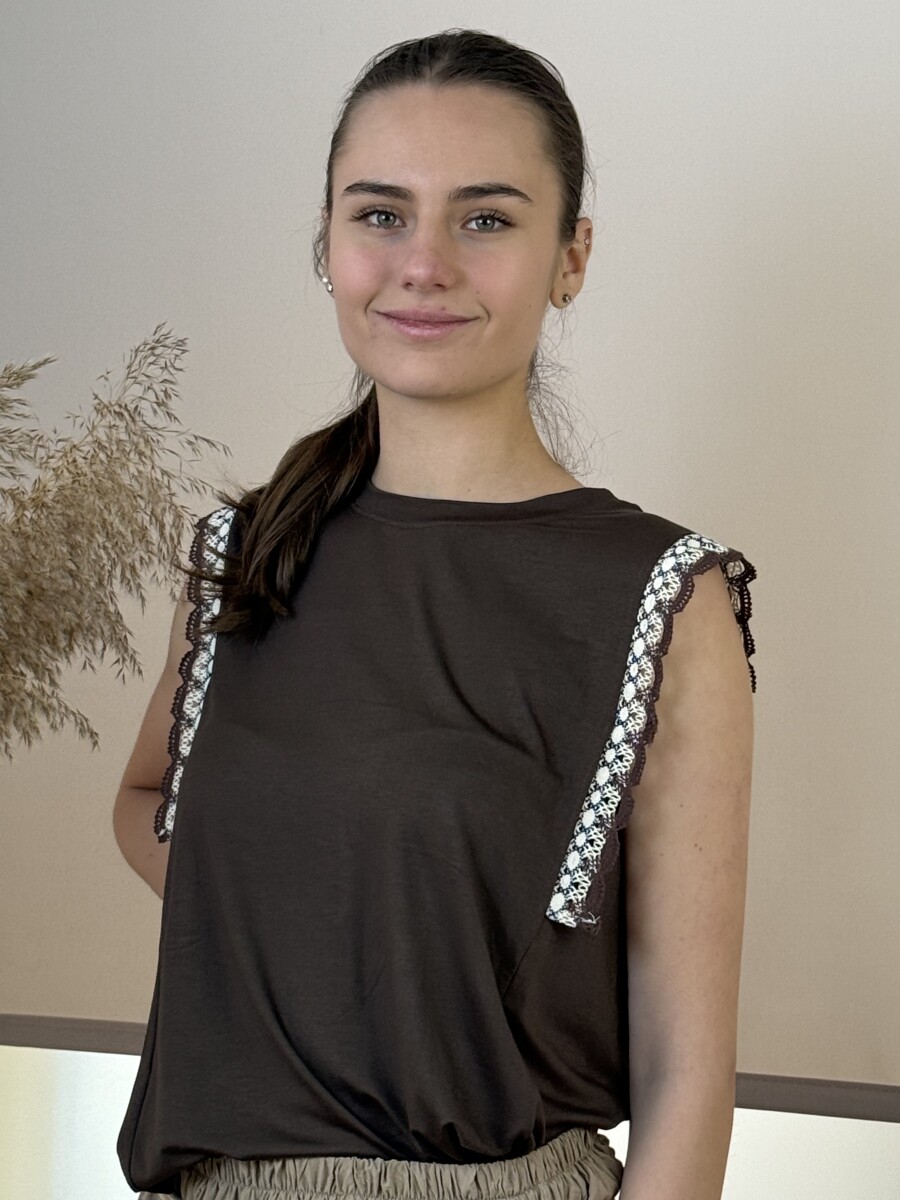 Csipke vállú póló - csokibarna - Kép 5