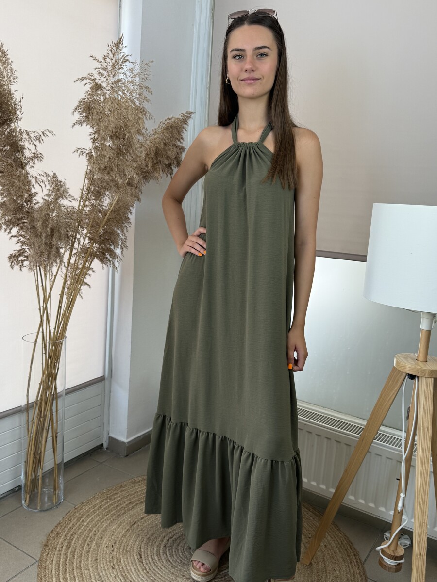 Hátán kötős maxi ruha - khaki - Kép 5