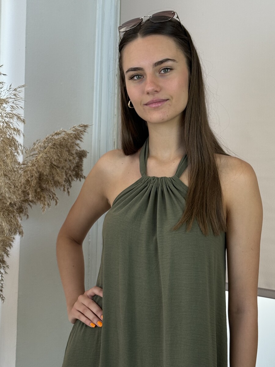 Hátán kötős maxi ruha - khaki - Kép 4
