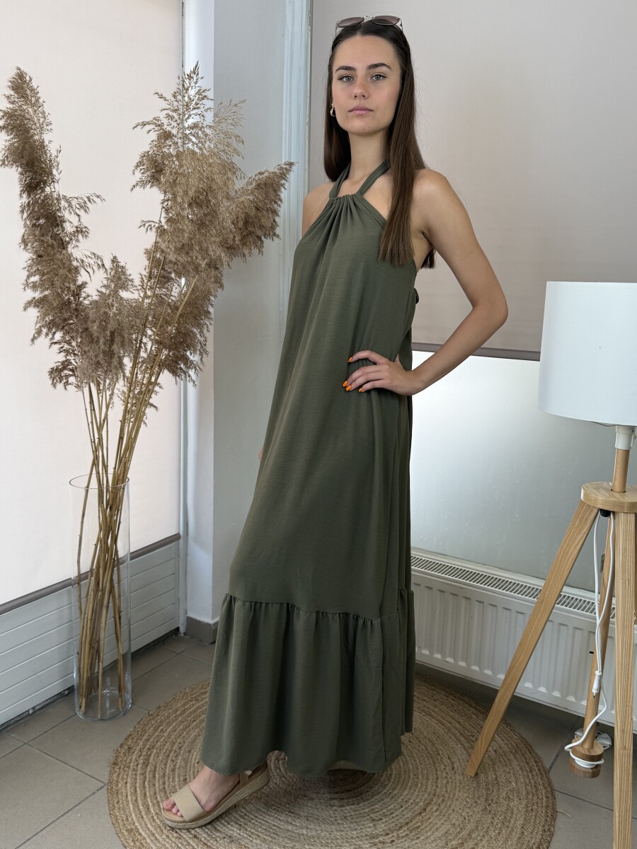 Hátán kötős maxi ruha - khaki - Kép 2