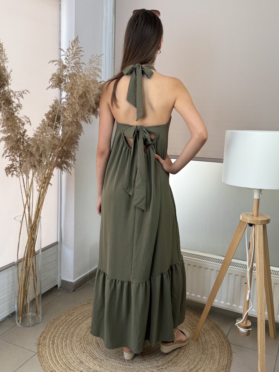 Hátán kötős maxi ruha - khaki - Kép 6