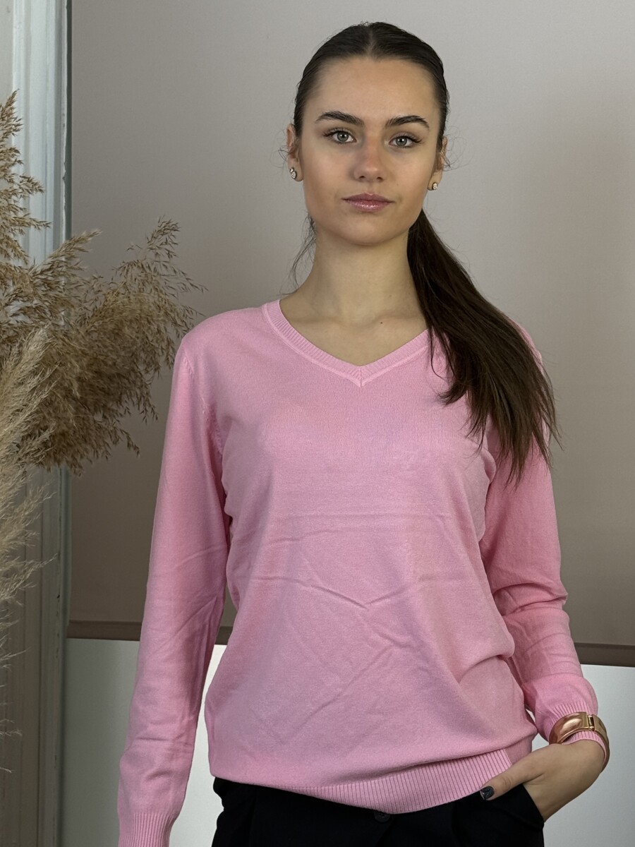 Passzés V nyakú lezser pulóver - rózsaszín - Kép 5