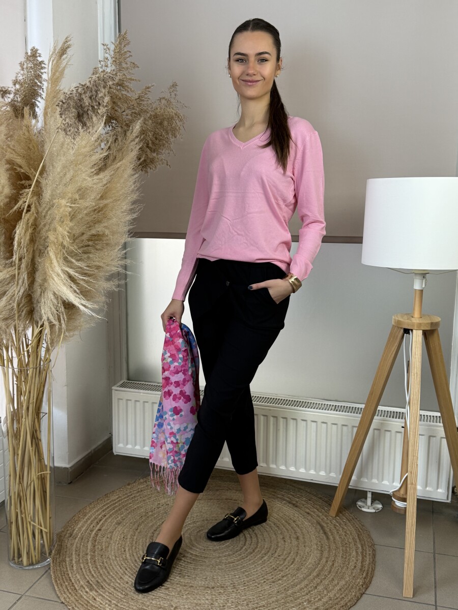 Passzés V nyakú lezser pulóver - rózsaszín - Kép 4