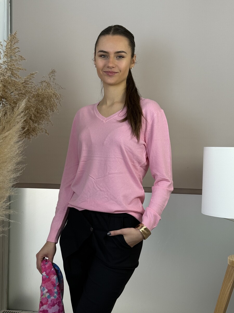 Passzés V nyakú lezser pulóver - rózsaszín - Kép 9