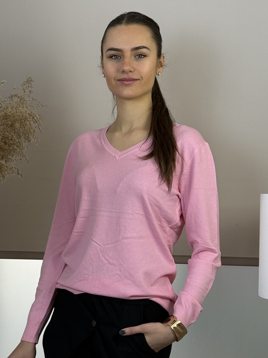 Passzés V nyakú lezser pulóver - rózsaszín - Kép 6