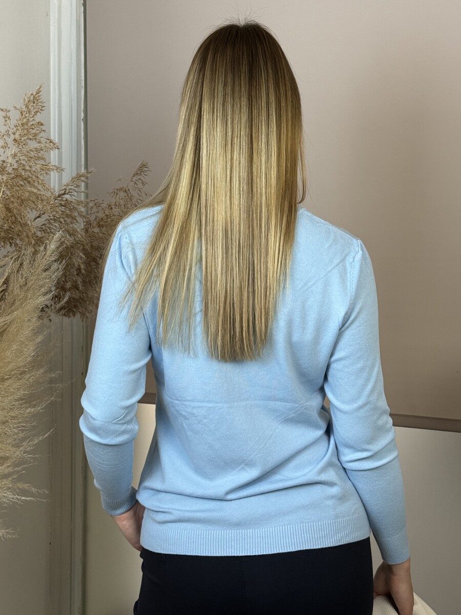 Passzés V nyakú lezser pulóver - világoskék - Kép 14