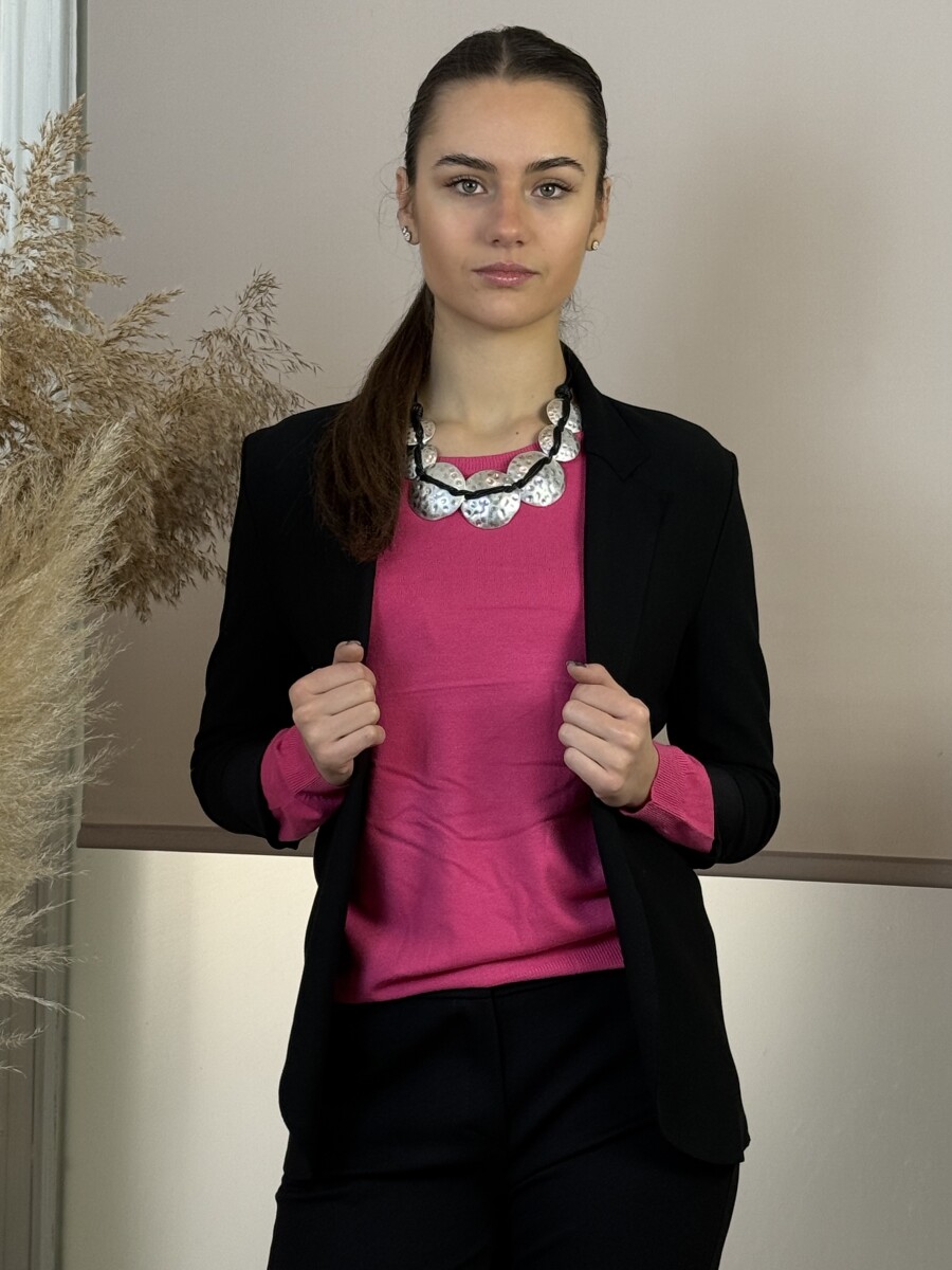 Passzés kereknyakú lezser pulóver - fukszia - Kép 9