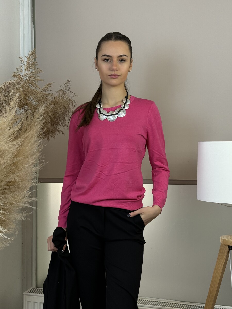 Passzés kereknyakú lezser pulóver - fukszia - Kép 11