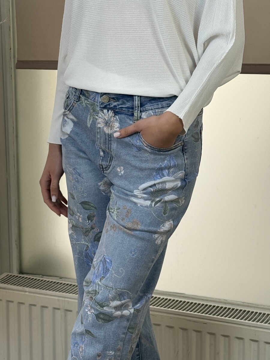 Bőszárú virágos farmer - világoskék - Kép 7