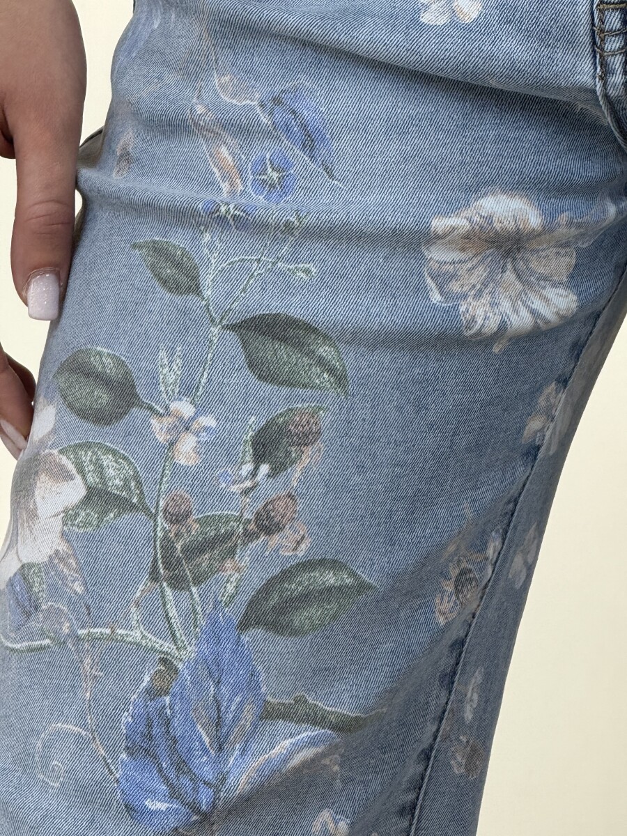 Bőszárú virágos farmer - világoskék - Kép 6