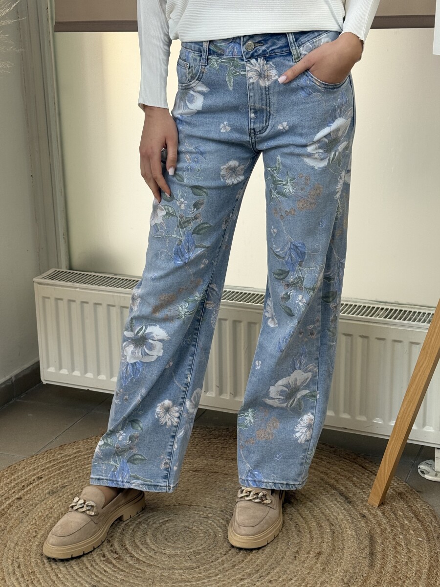 Bőszárú virágos farmer - világoskék - Kép 4