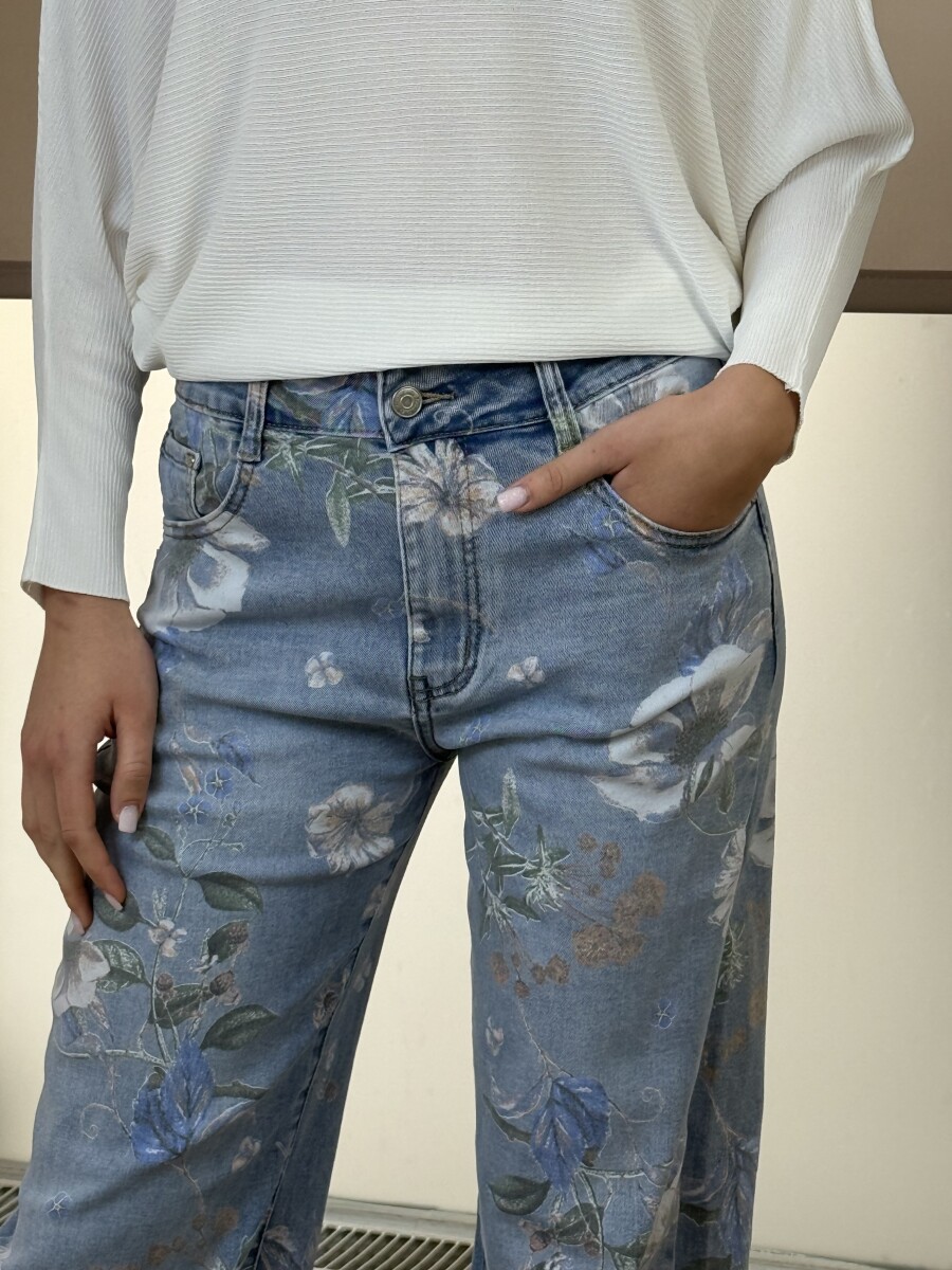 Bőszárú virágos farmer - világoskék - Kép 5